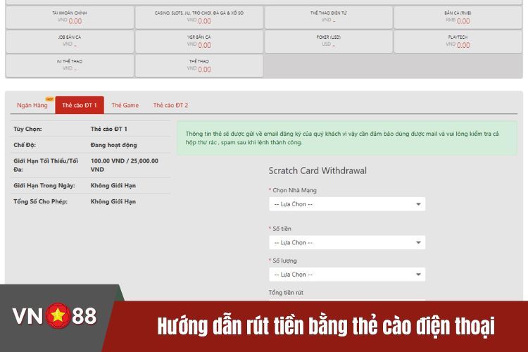 Hướng dẫn bet thủ rút tiền bằng thẻ cào điện thoại