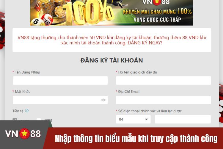 Nhập thông tin vào biểu mẫu khi truy cập thành công