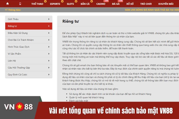 Vài nét tổng quan về chính sách bảo mật VN88