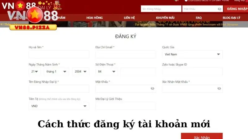 Cách thức đăng ký tài khoản mới